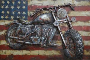 art metal moto drapeeeau americain
