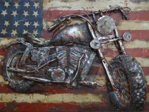art metal moto drapeeeau americain