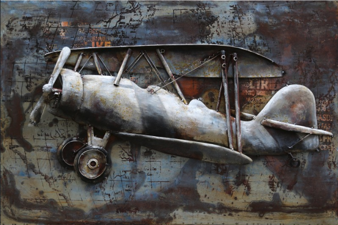 Tableau art métal et bois relief avion