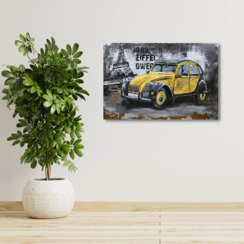 Tableau métal Voiture 2 CV Jaune