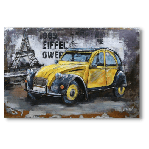 Tableau métal Voiture 2 CV Jaune Vintage - Tableau art métal en relief  réalisé à la main - Cadres Concept