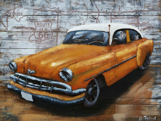 Tableau voiture vintage jaune