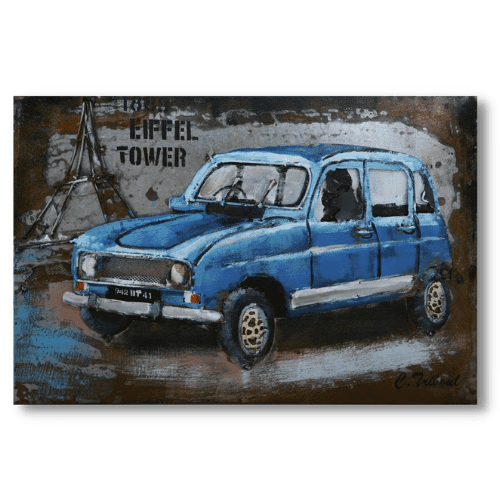 Tableau métal Renault 4 Bleue