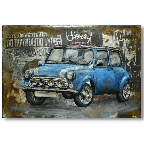 Tableau métal Austin Mini Cooper Bleue