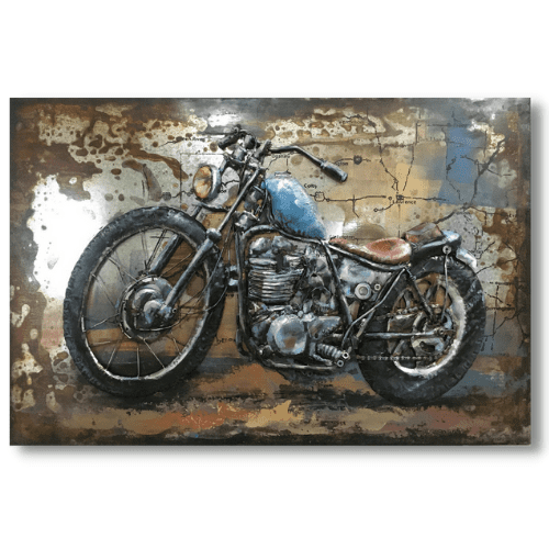 Tableau metal art moto Blue vintage