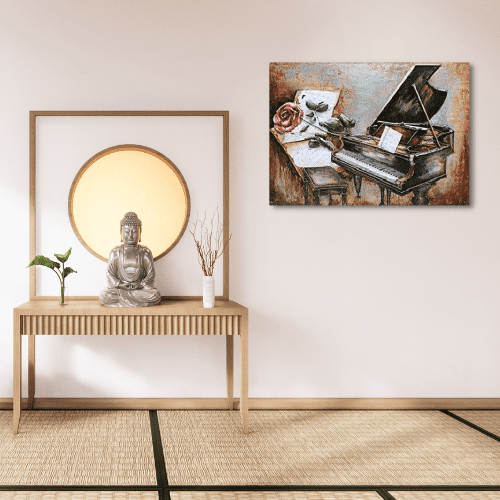 Tableau métal Le piano et la rose