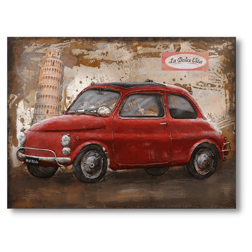 Tableau Métal Vintage Fiat 500. Déco Métal Vintage 3D. Métal