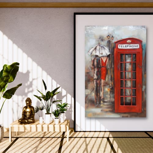 tableau en metal cabine telephonique londres en relief art