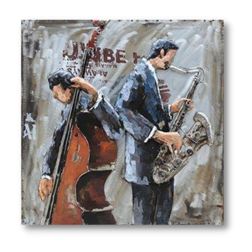 Tableau métal Duo saxo contrebasse