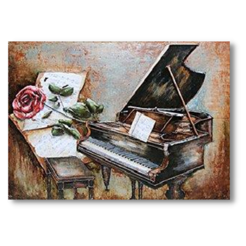 Tableau métal Le piano et la rose