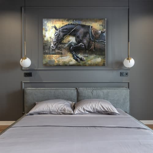 tableau art métal pour déco avec cheval noir