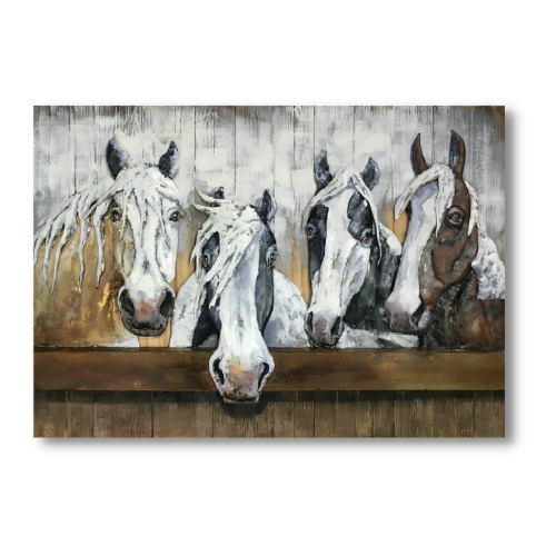 Tableau métal chevaux au boxe
