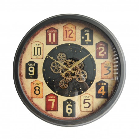 Horloge murale métal à engrenages tournants 58 cm
