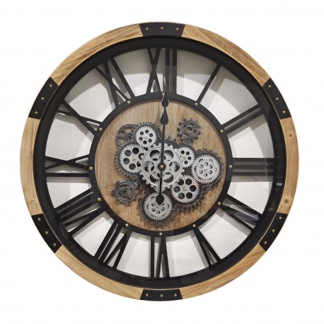 Horloge murale métal à engrenages tournants