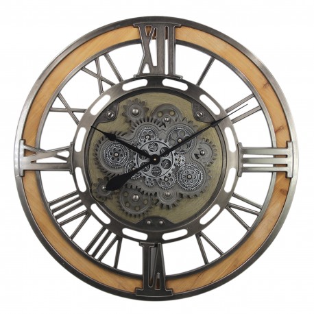 Horloge murale métal à engrenages tournants, diamètre de 80 cm