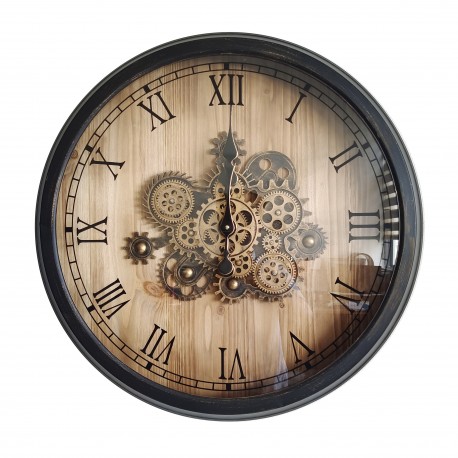 Horloge murale métal à engrenages tournants, 70 cm