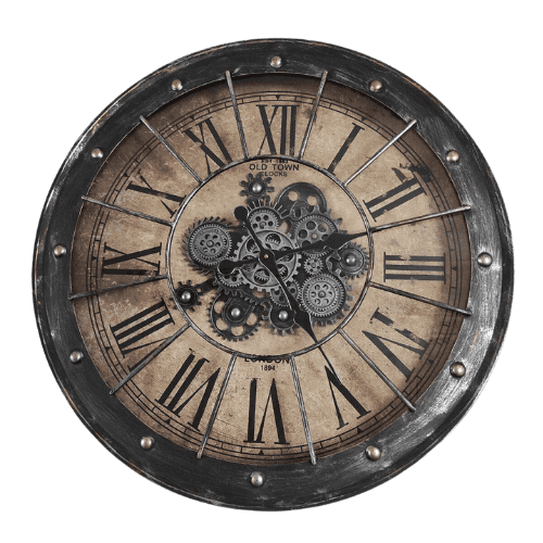 Horloge murale métal à engrenages tournants, 80cm