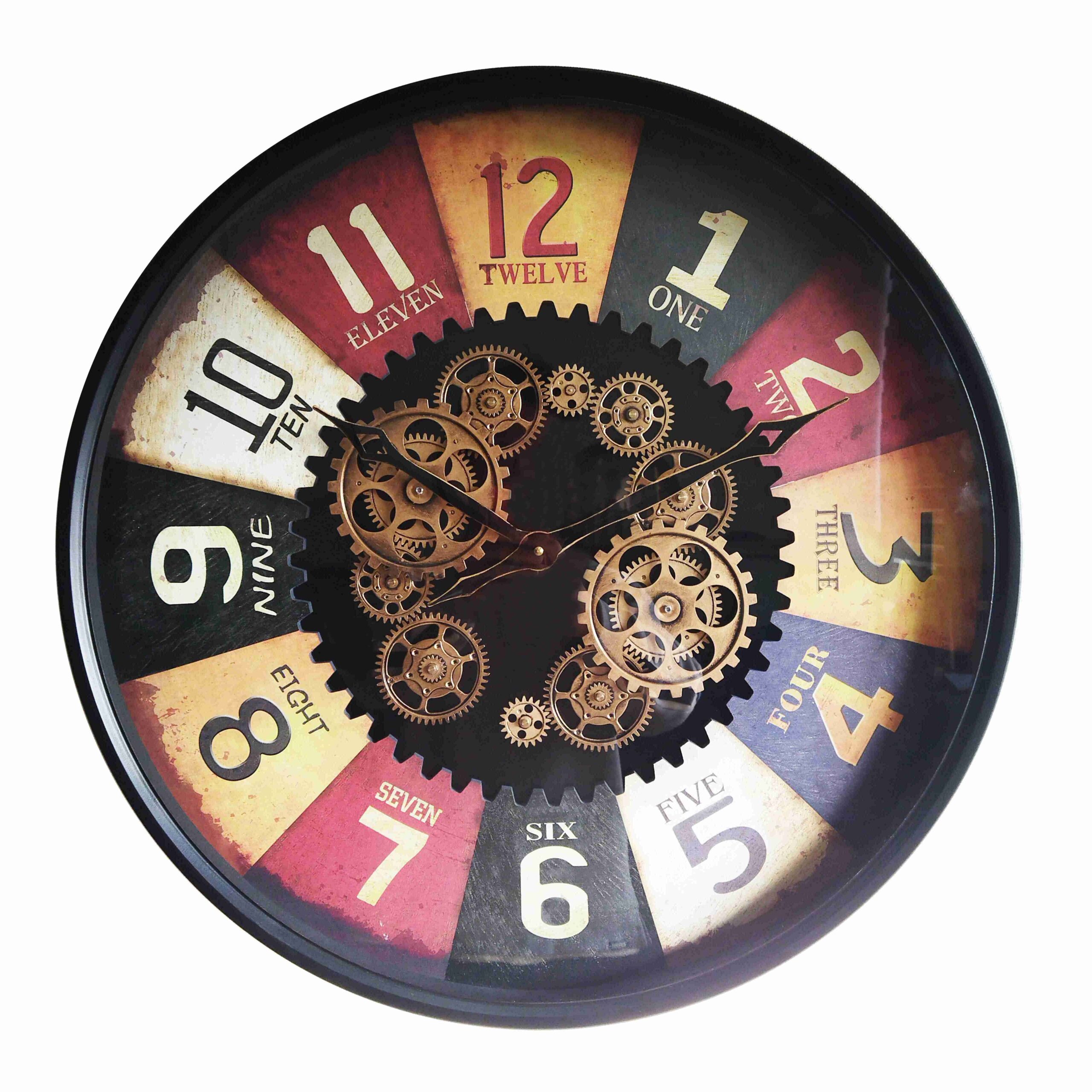 Horloge murale métal à engrenages tournants 68cm - Décoration